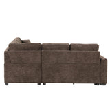Merax Sofa Bed Sleeper Couch L Shaped Sofa with Pillows and USB Ports, L-Shape Sectional Couch with Comfortable Backrest and Power Sockets for Living Room and Small Apartment (Brown) Merax
