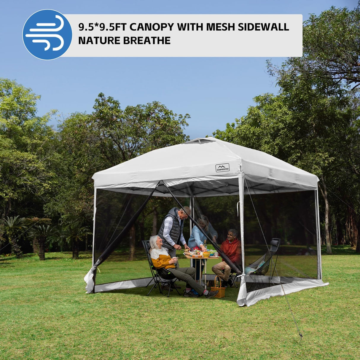 KAMPKEEPER Outdoor 10'x10' Pop Up Screened Canopy Tent with Netting Mesh Walls,4 Sandbags,1 Roller Bag (White Vented Top KAMPKEEPER