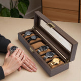 Lonian Watch Box, Watch Case for Men 6 Slots Wood Storage Watch Case Organizer with Glass Display Top Exquisite and Durable Lonian