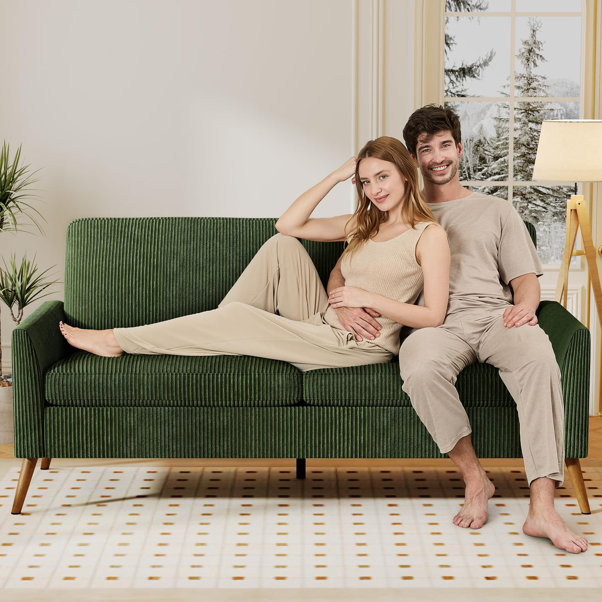 Vipbear 68" Loveseat Sofa - Green, Comfy Corduroy with Spring Cushion, Solid Wood Frame, Modern Deep Seat, Bedroom & Living Room, Office Small Couch Vipbear