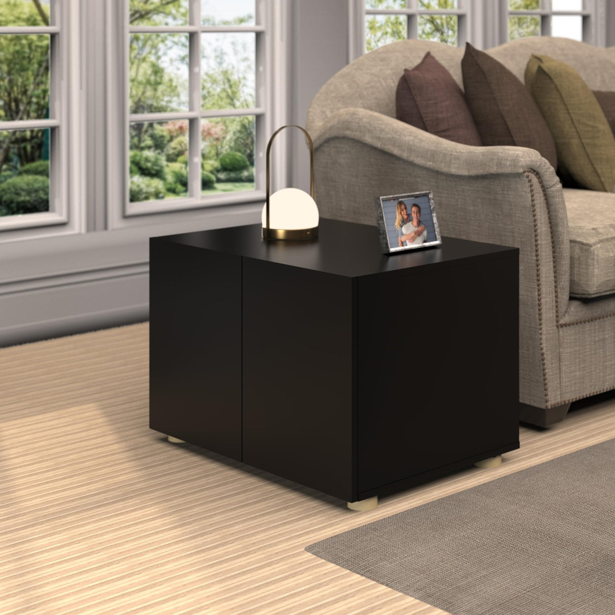 amunrbrek Cat Litter Box Enclosure, Litter Box Furniture, Stylish Modern Litter Box Cabinet, Wooden Cat House, End Table, Nightstand, Black amunrbrek