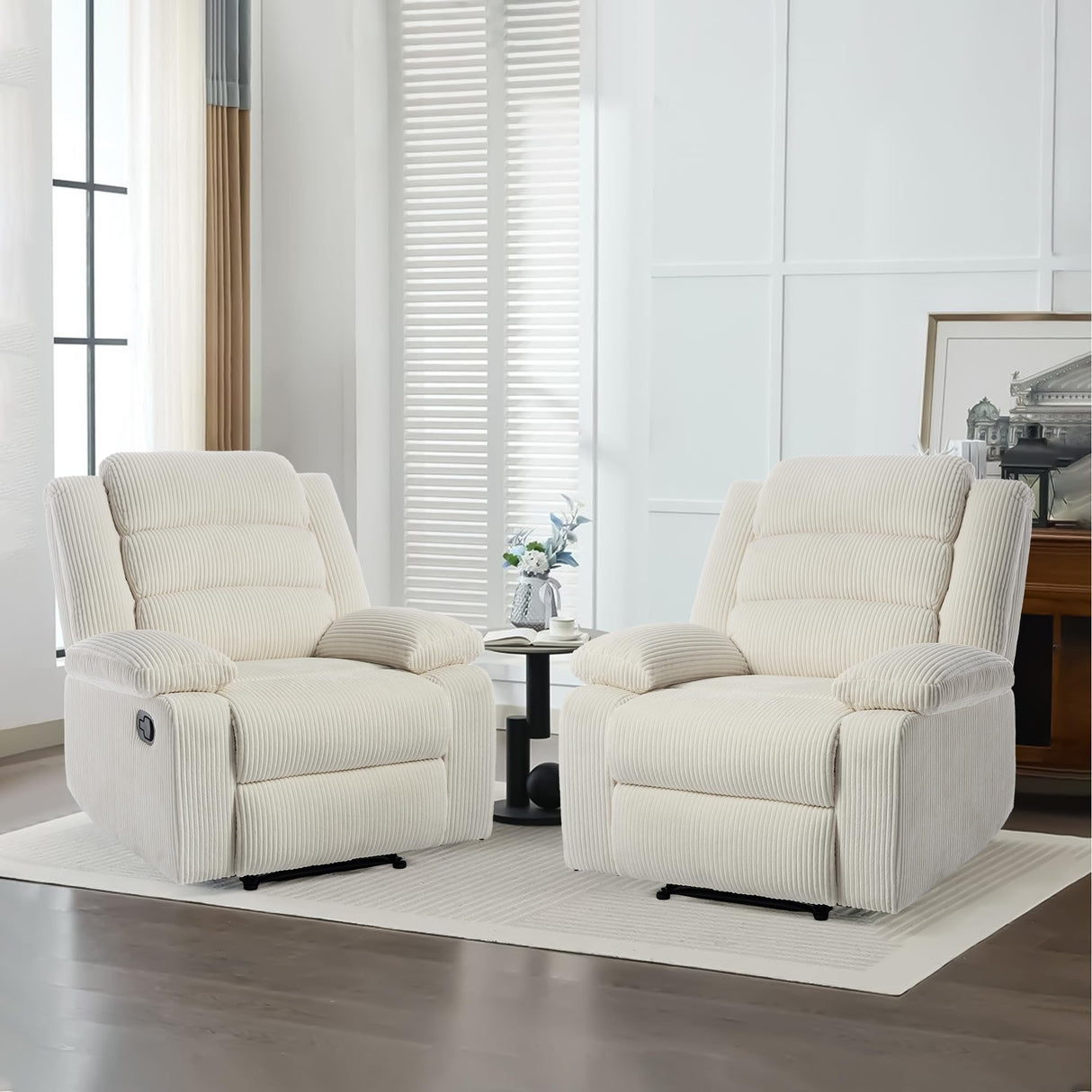 Recliner Chair Corduroy Recliners Sofa with Armrests & Backrest for Living Room, Bedroom, Nursery Push Back Armchair for Adults (Beige, Set of 1) DREAMSIDEA