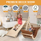 NEOCOZY Pikler Triangle Set with Cushion, Arch and Slide, Toddler Climbing Toys Indoor Playground, Montessori Climbing Set, Indoor Jungle Gym, Wooden Pickler-3 Piece Climbing Gym for Kids 1-4yr NEOCOZY