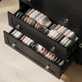 VOWNER Armoire Wardrobe Closet with Drawers and Mirror, 71" Clothing Storage Cabinet with Hanging Rod, 4 Doors Wooden Wardrobe Cabinet for Bedroom, Large Capacity Storage, Black VOWNER