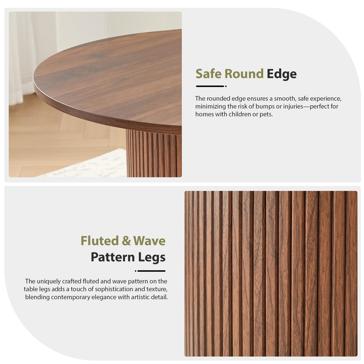 31.5" Round Dining Table for 2-4, Modern Farmhouse Kitchen Table with 2-Tier Storage Shelf, Small Wooden Circle Dining Tables with Fluted Base for Home Dining Room Living Room (Walnut) weselon