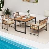 Tangkula 4 Piece Patio Dining Set, Outdoor Wood Dining Furniture W/ 2 Chairs & 1 Loveseat, 47” Acacia Wood Table W/Umbrella Hole, Cozy Seat Cushions, Outside Furniture Set for Backyard, Poolside Tangkula