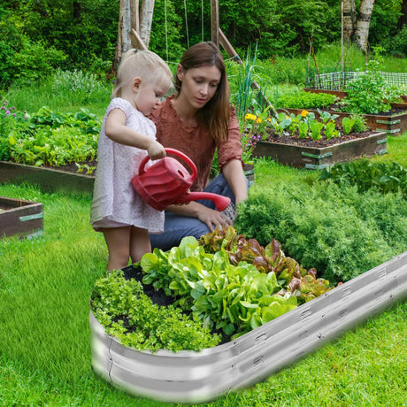 GADI Raised Garden Bed Kit for Vegetables Flower Galvanized Metal Planter Boxs Designed for Easy DIY and Cleaning Not Twist Or Rot (Silver) GADI
