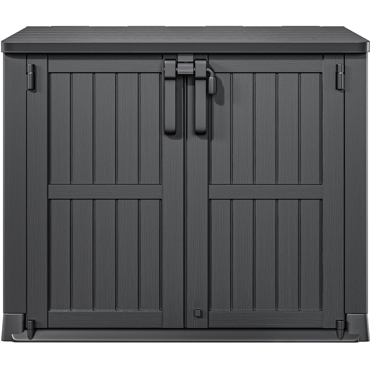 DWVO Tool Storage Shed, Storage for Bakcyard, Patio, and Garden, Resin Plastic Shed with Sloped Lid, Lockable Door, and Wood Grain Finish, Black DWVO