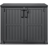 DWVO Tool Storage Shed, Storage for Bakcyard, Patio, and Garden, Resin Plastic Shed with Sloped Lid, Lockable Door, and Wood Grain Finish, Black DWVO