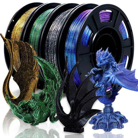 RepRapper PLA Filament, Multicolor Shiny 3D Printer Filament, Sparkle Galaxy Silk PLA1.75MM for 3D Printer, Glow in The Dark Glitter Laser Series 3D Printing Filament, 250g*4 Pack - WoodArtSupply