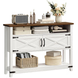 HOOBRO Farmhouse Entryway Table with Storage, 47.2" Long Console Table for Entryway, White Sofa Table with Doors and Cabinets, Narrow Sofa Table Behind Couch, for Hallway, Foyer, White and Walnut HOOBRO