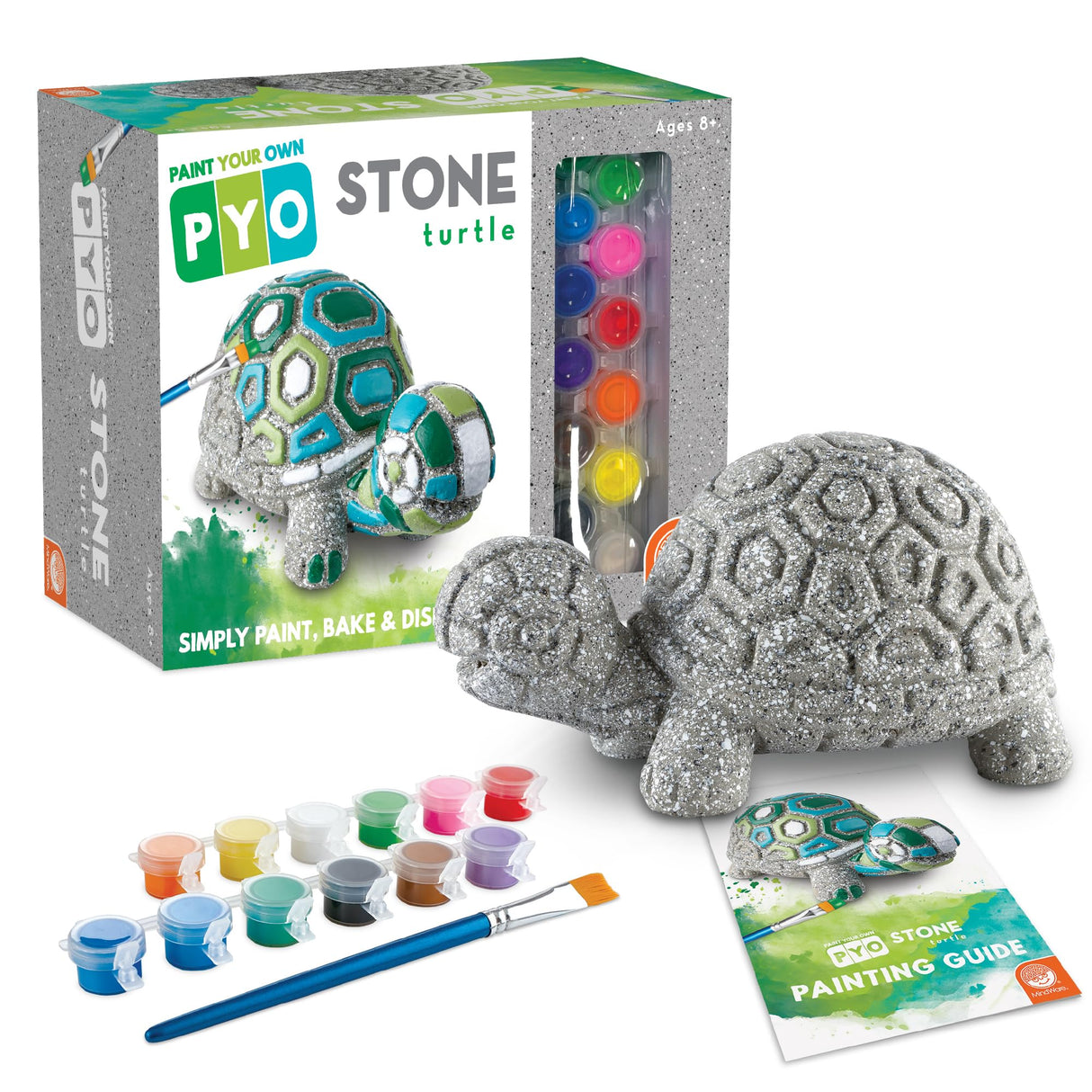 MindWare Paint Your Own Stone Decor: Box Turtle - DIY Craft Kit for Kids Includes Weather Resistant Stone, Paints and Brushes MindWare