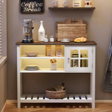 ChooChoo Farmhouse Coffee Bar Cabinet with LED, Buffet Cabinet with Storage, Sideboard Buffet Cabinet with Glass Door, Console Table for Kitchen, Hallway, Entrance, White ChooChoo