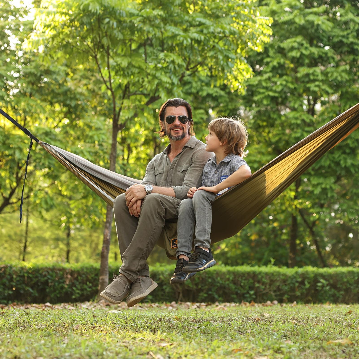 Camping Hammock, Portable Hammocks with Mosquito Net,Lightweight Nylon Parachute Hammock with 10ft Tree Straps,Camping Gear Must Haves for Travel Hiking Backpacking Beach Patio-Green&Khaki Qevooon