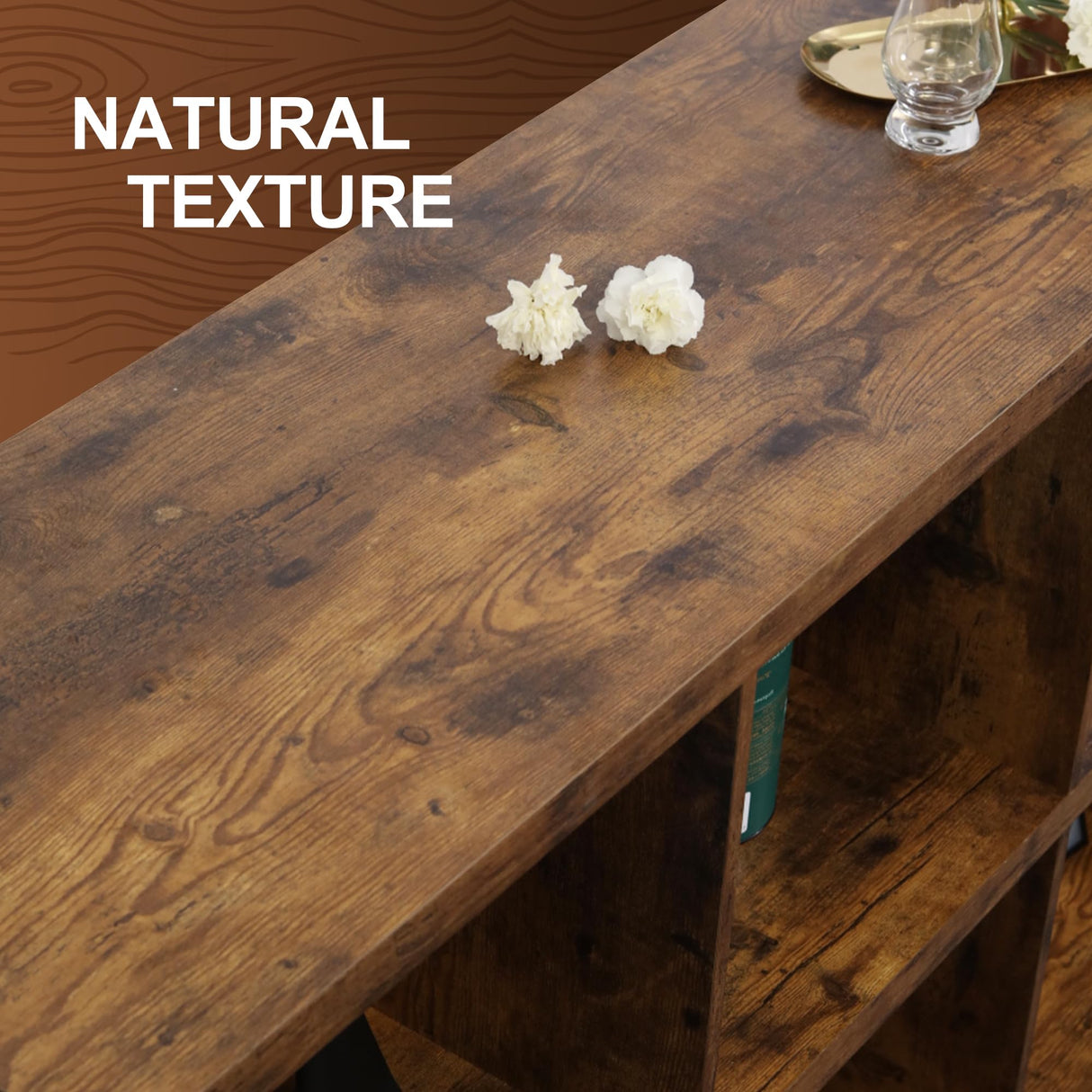 VAKATRELL 8 Cube Storage Organizer Bookshelf, Industrial Horizontal Bookcase, Accent Cubby Shelf, Media Console Table for Living Room, Home Storage, 63 Inches, Rustic Brown VAKATRELL