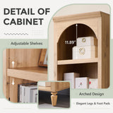 IFGET 76" Tall Arched Bookcase, Farmhouse 5 Tiers Narrow Arched Bookshelf Cabinet with Adjustable Shelves, Modern Wooden Book Shelf w/Storage and Open Display Shelves for Living Room, Office-Natural IFGET