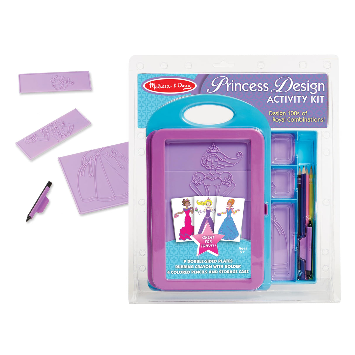 Melissa & Doug Princess Design Activity Kit - 9 Double-Sided Plates, 4 Colored Pencils, Rubbing Crayon Melissa & Doug