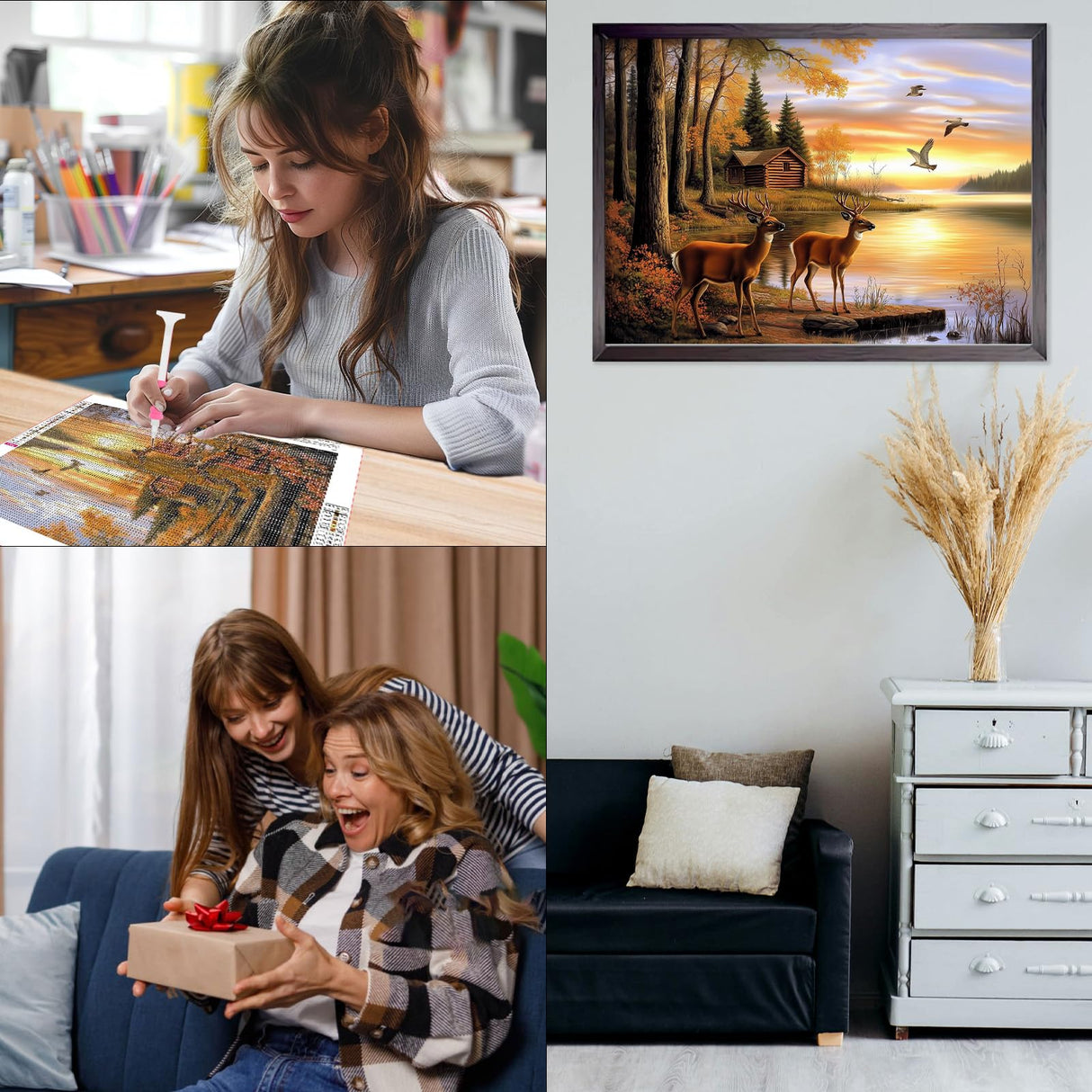 CEOVR Deer Diamond Painting Kits, 5D Full Drill Animal Diamond Art Kits for Adults Landscape Crystal Gem Art, Adult Crafts Kits Arts and Crafts, Wall Decor for Home Office 12x16inch CEOVR