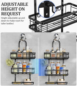 OMAIRA Shower Caddy Hanging with Soap Scrub Holder, Stainless Steel Adjustable No Drilling Non-Slip Large Capacity Sturdy Over Shower Head Shower Organizer Inside Shelves Bathroom Storage Rack, Black OMAIRA