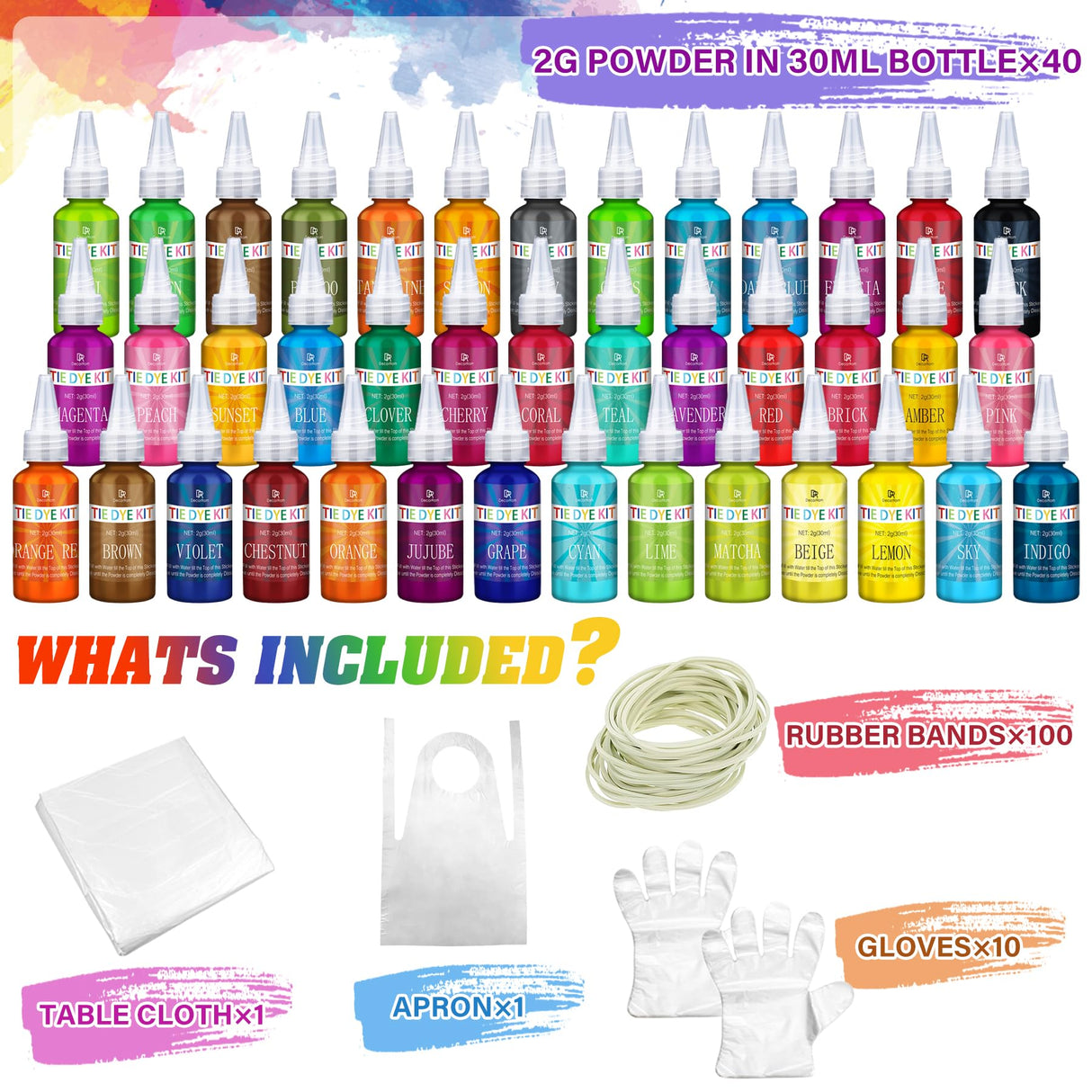 Tie Dye Kit - 40 Colors Fabric Tie Dye Kits for DIY Textile Paint Art - All-in-1 Tie-Dye Color Powder Set for Shirt, Hoodie, Fabric Clothes Painting, Party Supplies, Adults and Kids Handmade Crafts DecorRom