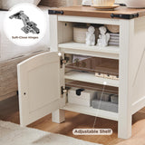 OKD Farmhouse Nightstand with Charging Station, 18" Rustic End Table with Adjustable Storage Shelf, Wood Rustic Wood Sofa Side Table for Bedroom OKD