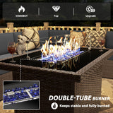 Vakollia 8 Pieces Patio Furniture Set with 44" Propane Gas Fire Pit Table, Outdoor Sectional Brown Rattan Wicker Conversation Sofa Sets with Coffee Table Vakollia