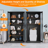 LISSIMO Glass Display Cabinet with 4 Adjustable Shelves, 71" Tall Curio Cabine with Tempered Glass Door, Liquor Cabinet with Lock, 5-Tier Bookcase Storage Cabinet for Home, Study, Living Room (Black) LISSIMO
