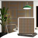 TRAIN2 ART 4 Pcs Wood Slat Acoustic Panels, 3D Fluted Wood Panel Sound Absorbing Panel for Wall and Ceiling, Decorative Sound Proof Panels Easy Installation (Walnut, 4pcs - 23.6 X 23.6 in) TRAIN2 ART