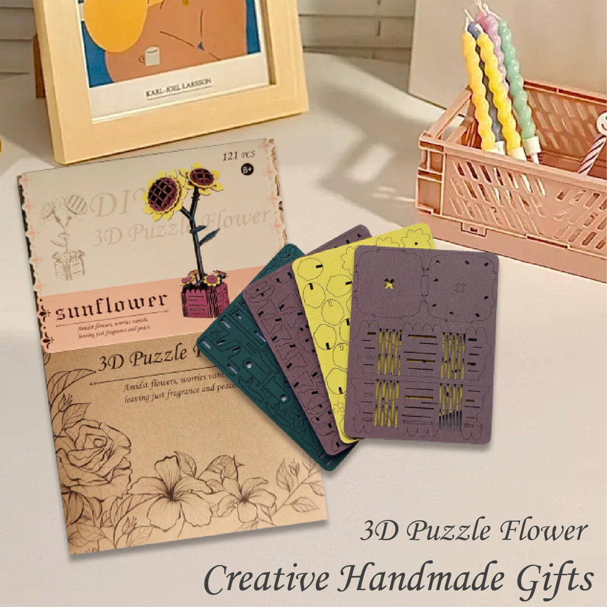 Stay Fun 3D Wooden Puzzle Flower, Artificial Wildflower Building Set for Adult, Model Botanical Collection Gift for Valentine's Day/Mother's Day/Birthday/Christmas, DIY Flower Toy Set (Sunflower) Stay Fun