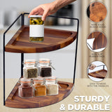 Demigo 2-Tier Acacia Wood Corner Counter Organizer - Elegant Storage Solution for Bathroom, Kitchen, and Vanity Demigo