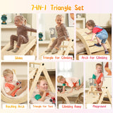 Pikler Triangle Set with Cushion, 7 in 1 Toddler Climbing Toys Indoor, Montessori Foldable Climbing Set, Wooden Climbing Toys for Toddlers 1-3 Inside with Ramp, Arch and Ladder (Nature Wood) Yopnoyik