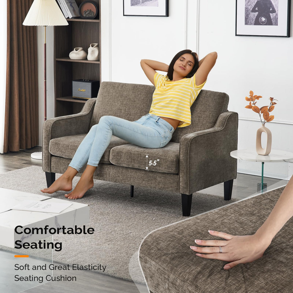 VINGLI 53" Love Seat Couches, 2 Seater Loveseat Mid Century Modern Sofa Couch Soft Chenille with Scooped Armrest for Small Spaces, Living Room, Dorm, Bedroom, Apartment VINGLI