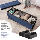 STORAGEBUD Storage Ottoman Bench with Bins, 43-in Storage Bench for Bedroom End of Bed, Folding Foot Rest Ottoman for Living Room Max 660lbs, Velvet Ottomans, Blue STORAGEBUD