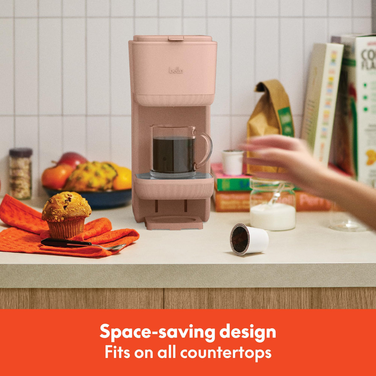 BELLA Single Serve Coffee Maker, K Cup & Coffee Ground Compatible with Removable, Adjustable Drip Tray, Auto Shutoff & Reusable Dishwasher Safe Accessories, Brews 6oz to 14oz, 1000 Watt, Blossom BELLA