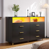 EnHomee Black Dresser for Bedroom with 6 Drawers and Shelves,Modern Wood Dresser with LED Lights,Large TV Stand,Hallway,47.3" W x 39.4" H x 15.8" D,Black EnHomee