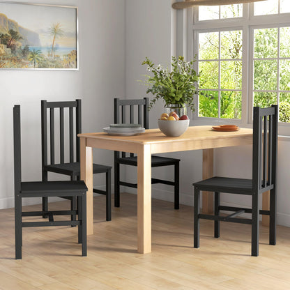 HOMCOM Dining Chairs, Set of 4 Farmhouse Kitchen & Dining Room Chairs with Slat Back, Pine Wood Seating for Living Room and Dining Room, Black