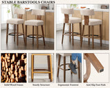 Farmhouse 30'' Extra Tall Bar Stools Set of 2 Modern Counter Height Barstools with Backs Rustic Wood Bar Stools Linen Upholstered Counter Chairs Kitchen Island Stool Chairs with Wood Frame, Beige LIVINOVA