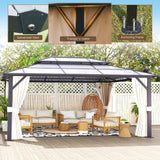 oneinmil 12x16FT Outdoor Polycarbonate Gazebo, Heavy Duty Double Roof Hardtop Gazebo with Aluminum Frame and Netting and Curtains for Patios oneinmil