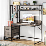 Tribesigns 55 Inch Computer Desk with 2 Drawers and Storage Shelves, Rustic Office Desk with Hutch, Study Writing Gaming Table Laptop Workstation for Home Office(Grey) Tribesigns