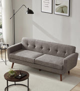 Tbfit 77.2" W Linen Sofa Couch, Mid Century Modern Decor Loveseat Couches for Living Room, Button Tufted Upholstered Small Couch for Bedroom, Solid, and Easy to Install Love Seats Furniture, Grey Tbfit