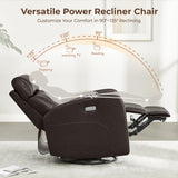 CHITA Genuine Leather Power Swivel Glider Recliner Chair for Adults, FSC Certified Electric Nursery Rocker Recliner Chair for Living Room, Dark Brown CHITA