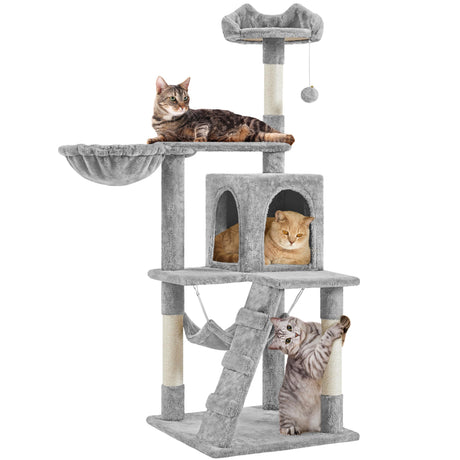 Yaheetech Cat Tree Tower Kitten Condo Scratching Post with Hammock Basket 54in Yaheetech