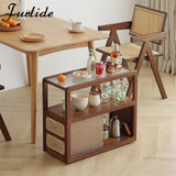 Furlide Rattan Side Table with Storage, Bamboo Nightstand Bedside Table, Glass Mid Century Modern End Tables for Small Spaces, Living Room, Bedroom，Walnut Furlide