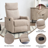 PELUMY Rocker Recliner Chair with Heat Massage - Manual Swivel Recliner for Living Room and Bedroom, 8 Vibration Points, Lumbar Heat, Glider Rocking Chair for Adults (Khaki) PELUMY