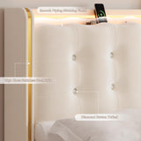 HITHOS Upholstered Full Led Bed Frame with Charging Station and Storage Drawers, Velvet Princess Platform Bed Frames with Crystal-Button Tufted Headboard for Girls and Kids, No Box Spring Need, Beige HITHOS