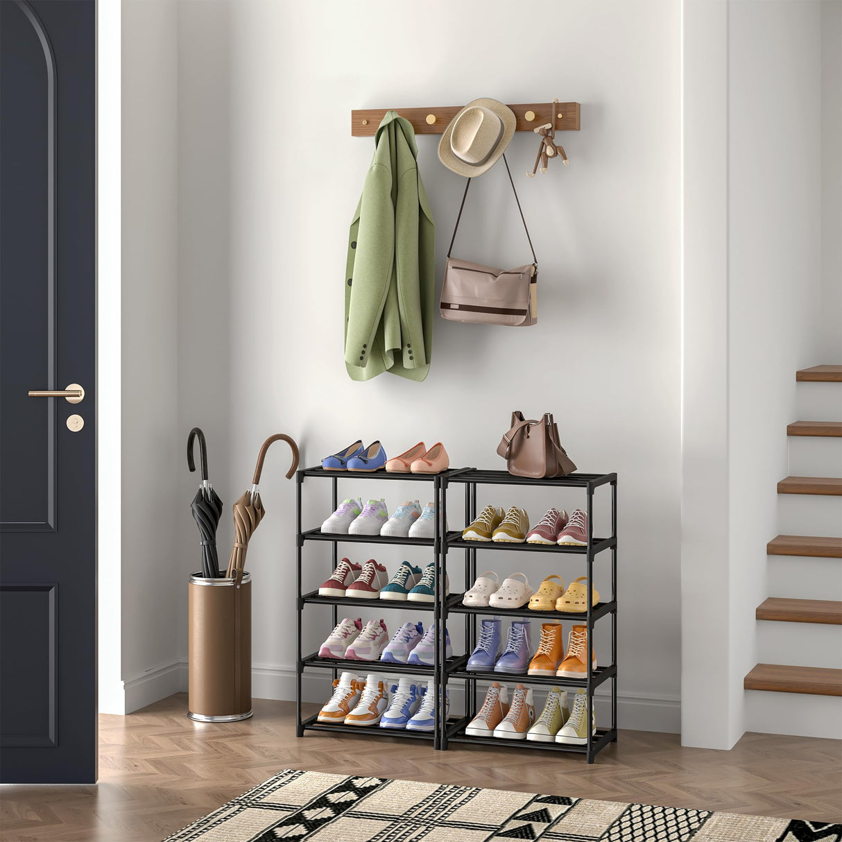 Autonomier 10 Tier Tall Shoe Rack, Narrow Lightweight Shoe Shelf, Compact Vertical Shoe Stand, Small Space Saving for Closet Floor, Dorm Storage Organizer, Front Door Entrance, Entryway Autonomier