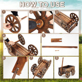 Beeveer Wooden Wagon Planter Box, Garden Planter with Wagon Wheels, Flower Cart for Patio Garden Balcony, Decorative Patio Planter Flowers Herbs Vegetables for Indoor Outdoor Decor, Brown (Classic) Beeveer