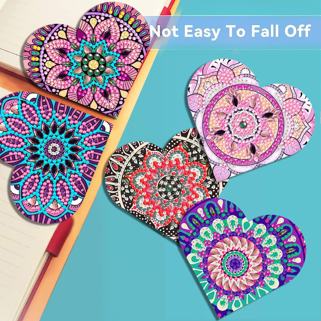 LINGFANG 12 Pcs Diamond Painting Bookmark, DIY Corner Book Makers for Adults Book Lovers, Diamond Dot Art Beginners, Small Diamond Art Kits, Paint by Art Crafts Gift for Women Girls (Heart Mandala) LINGFANG