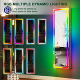 HNEBC LED Mirror Jewelry Cabinet with RGB Lights,47.2" Wall Mounted Jewelry Organizer with Full-Length Mirror,Over The Door Hanging Jewelry Armoire Storage Cabinet,Folding Dresser,2 Drawers,Lockable HNEBC