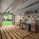 Besteagle 8x8 FT Outdoor Storage Shed, Utility Metal Tool Storage with Lockable Doors and Updated Frame Structure, Large Metal Garden Shed for Backyard, Patio Lawn, Black Besteagle